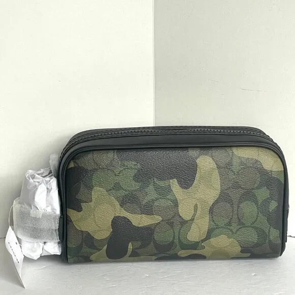 Coach Small Travel Kit Camo Print CM034 Signature Canvas Dopp Bag Toiletry Green - Picture 1 of 8